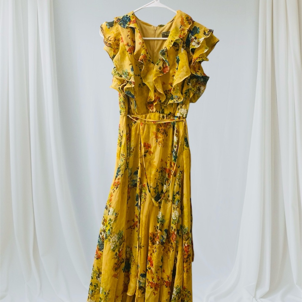 Yellow Ruffled Tiered Maxi Sundress with Flutter Sleeves